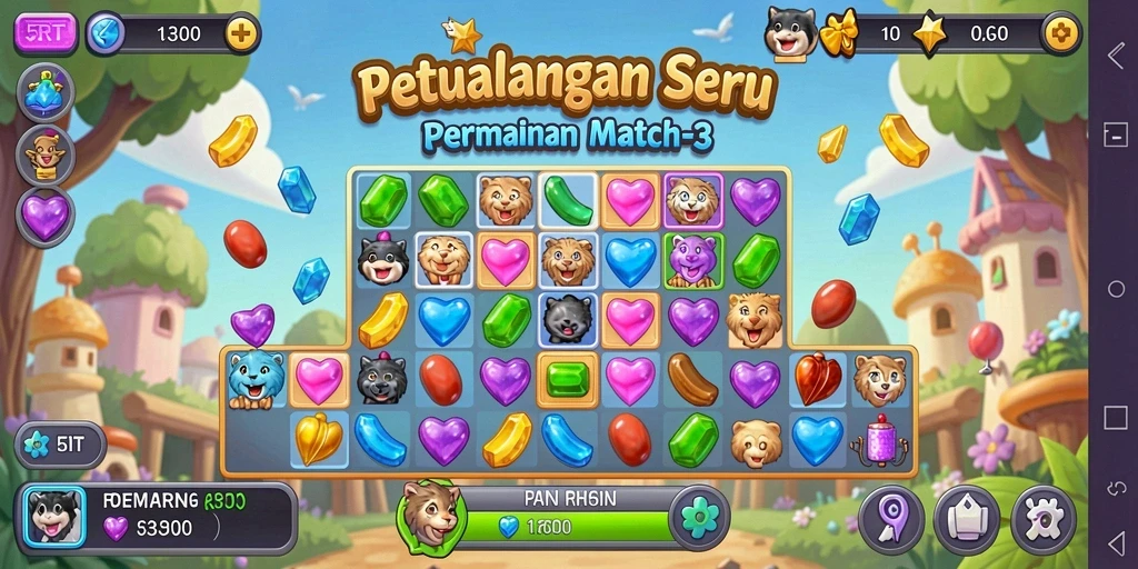 Tampilan menarik dari gameplay seru 5RT Match-3.