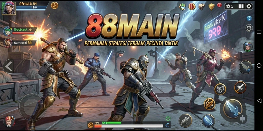 Screenshot utama memperlihatkan gameplay strategis yang menegangkan.