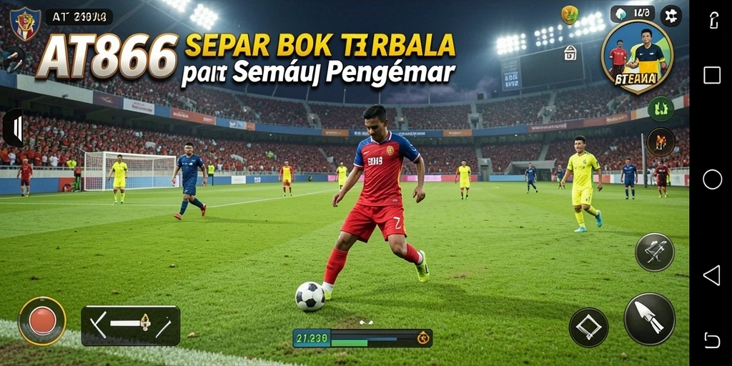 Screenshot AT866 menampilkan aksi sepak bola intens.
