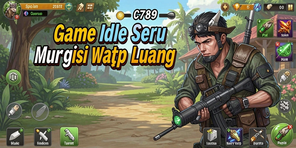 Screenshot gameplay C789 menampilkan aksi Idle yang menarik dan karakter berwarna-warni.