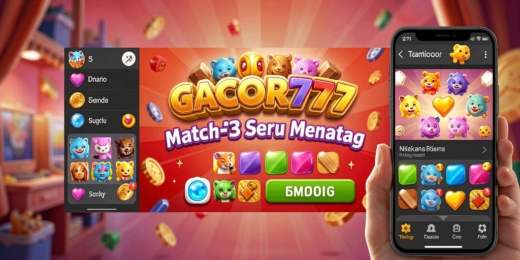 Screenshot menampilkan gameplay seru GACOR777 dalam kategori Match-3.
