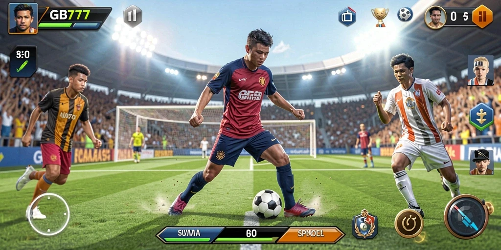 Screenshot GB777 menampilkan aksi seru dalam permainan olahraga.