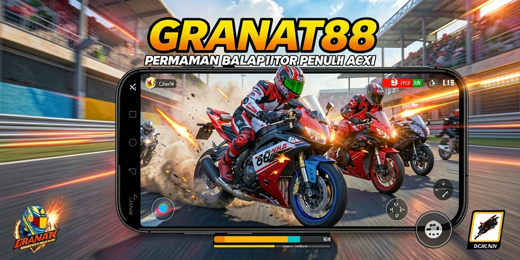 Screenshot gameplay memukau dari GRANAT88 saat balapan motor.