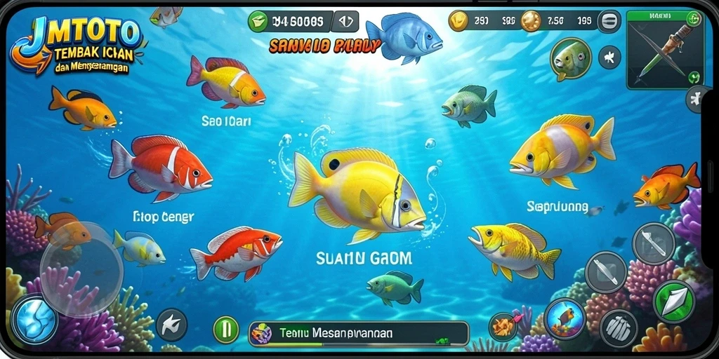 Gameplay seru Tembak Ikan di JMTOTO dengan ikan beragam.