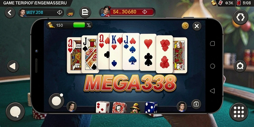 Tampilan gameplay MEGA338 dengan suasana Domino yang seru.