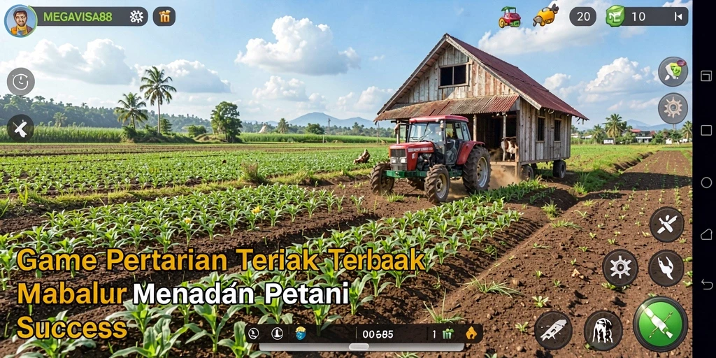 Tampilan gameplay MEGAVISA88 dengan aktivitas bertani yang seru.