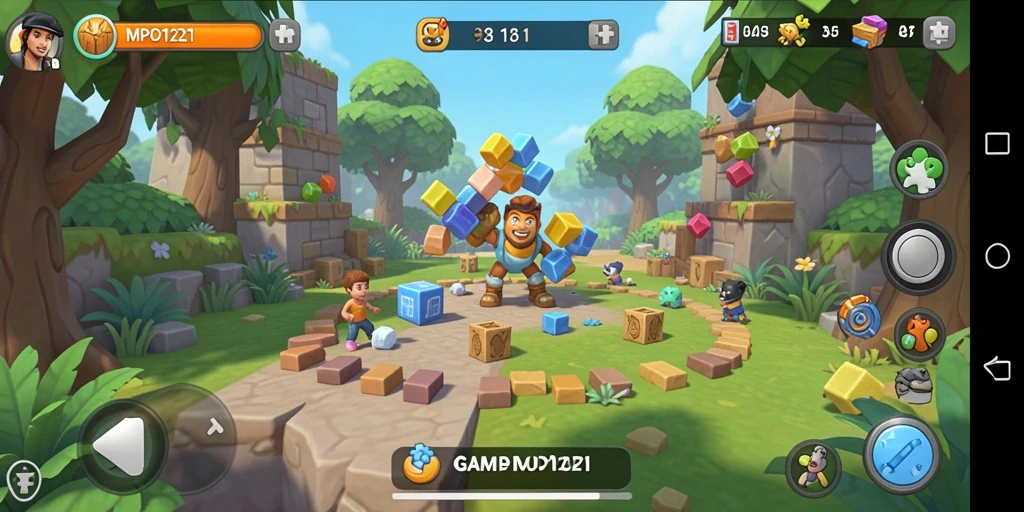 Tangkapan layar MPO1221 menunjukkan gameplay seru dalam menyelesaikan puzzle.