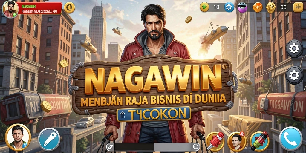 Screenshot gameplay NAGAWIN menampilkan dinamika bisnis yang seru.