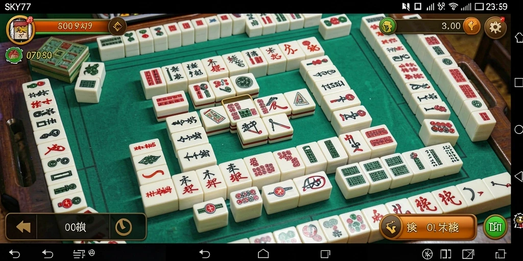 Screenshot SKY77 menampilkan daya tarik gameplay Mahjong yang menyenangkan.
