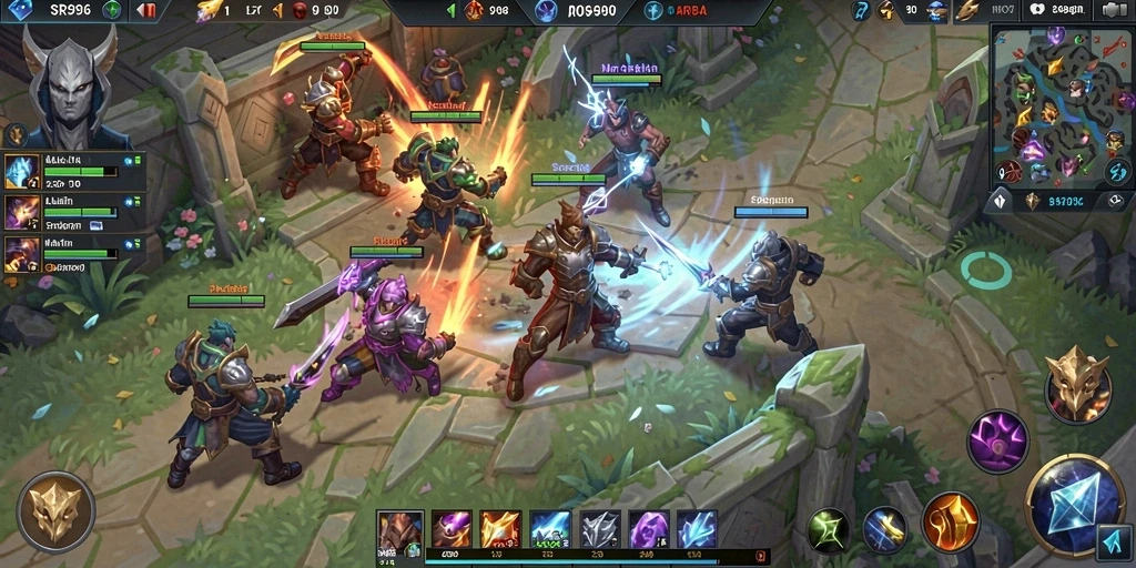 Gameplay seru di SR996 dengan strategi MOBA yang mendebarkan.