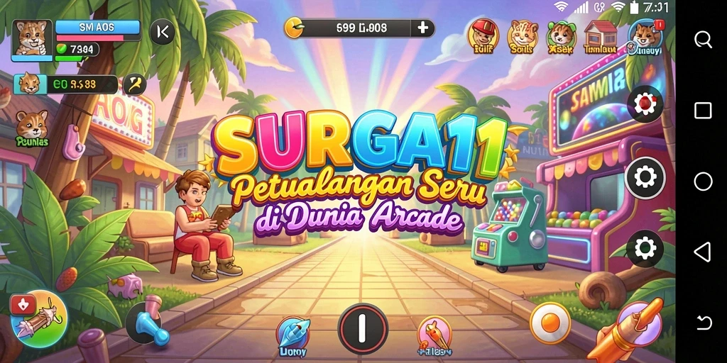 Screenshot SURGA11 menunjukkan gameplay seru dengan grafis warna-warni.