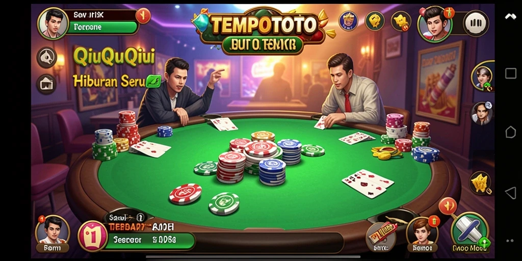Screenshot gameplay TEMPOTOTO menampilkan aksi seru dalam permainan QiuQiu.