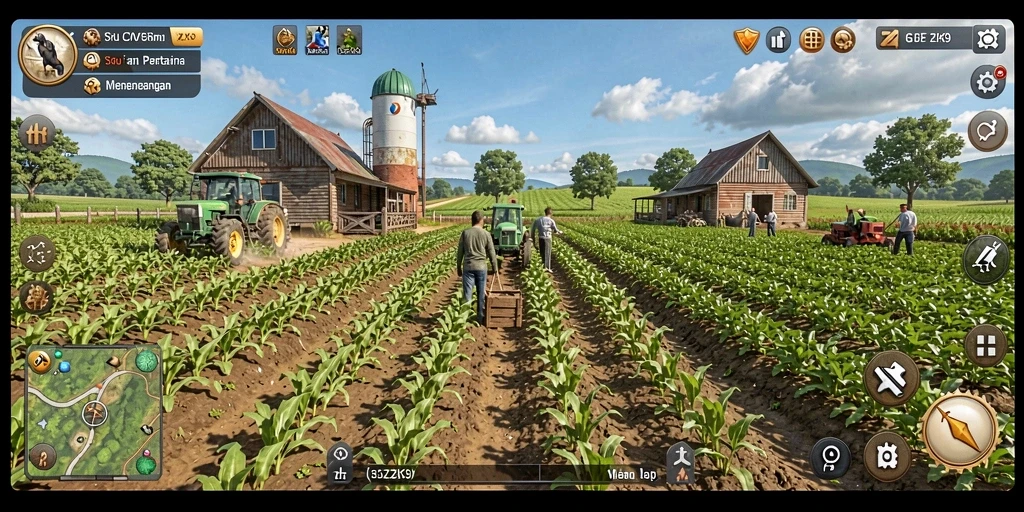 Gameplay ZK9 yang menampilkan aktivitas pertanian yang seru.