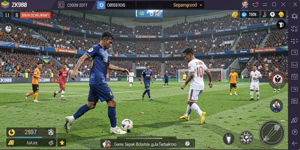 Tangkapan layar ZK988 menampilkan aksi seru di lapangan sepak bola.